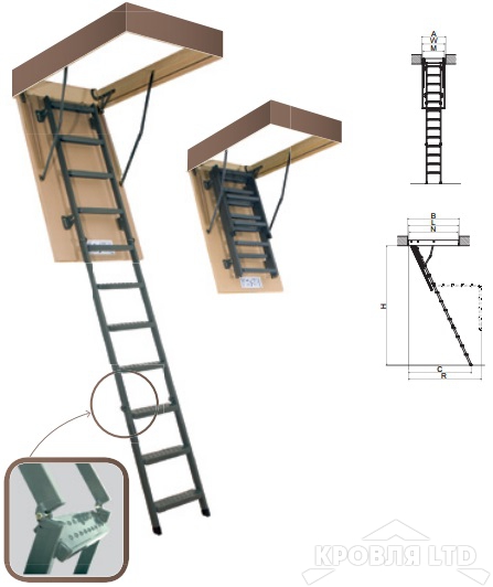 Складная металлическая чердачная лестница FAKRO LMS 70х120